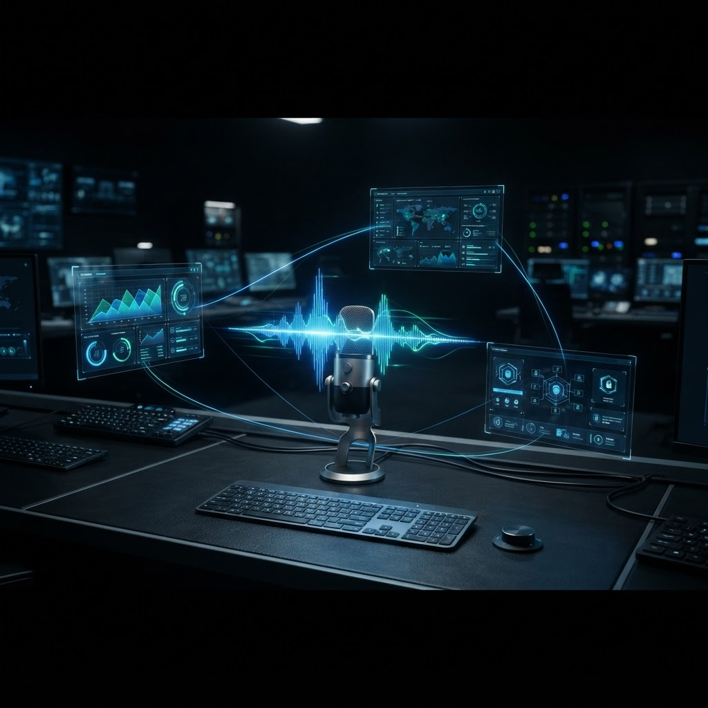 Voice command center gekoppeld aan meerdere systemen via holografische verbindingen